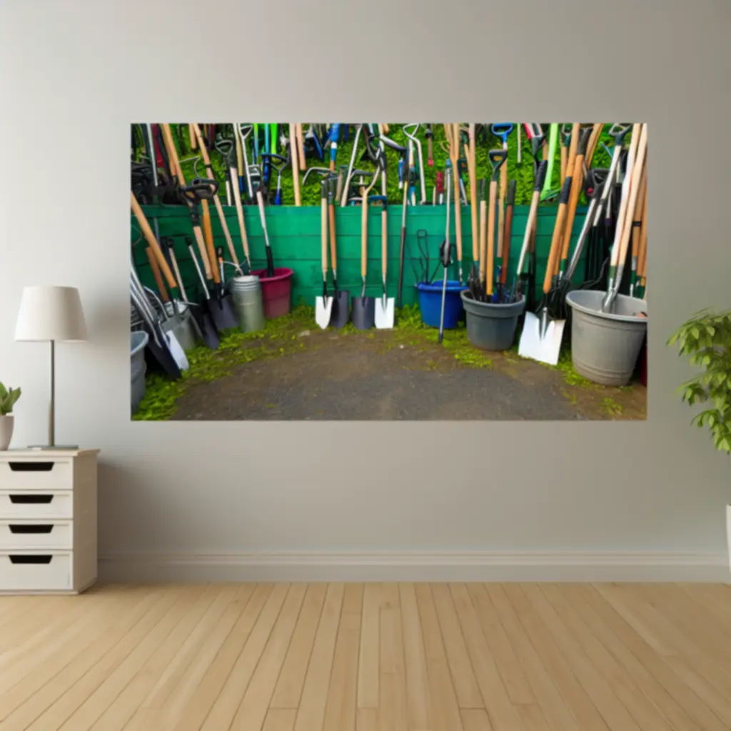 Symboliczna scena przedstawiająca recykling i ponowne wykorzystanie sprzętu ogrodniczego