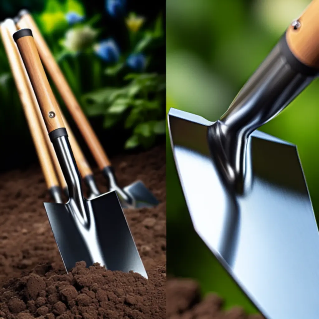 Zbliżenie na metalową szpadel ogrodniczą o solidnej konstrukcji